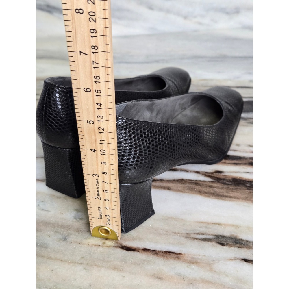 Stuart Weitzman Black Lizard Embossed Square Toe Block Heel Pumps Mens Size 7M - Picture 8 of 12